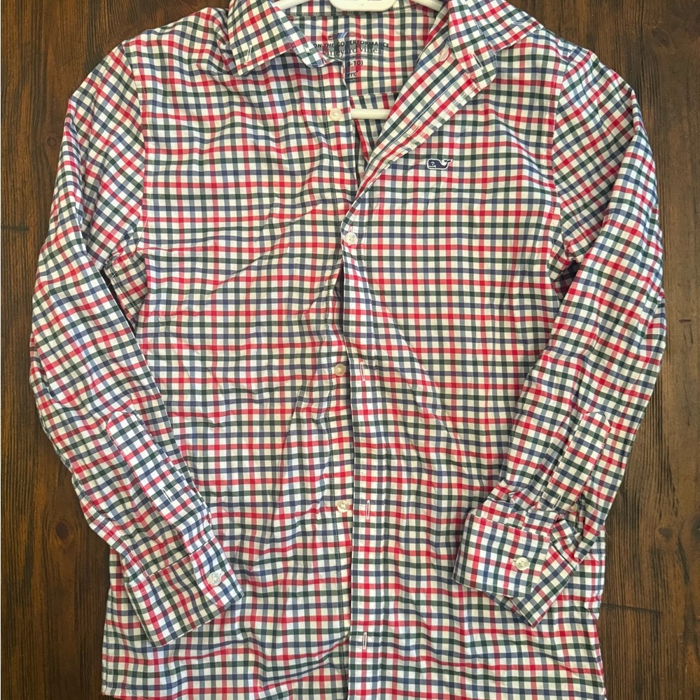 Vineyard Vines Boy’s Checkered Shirt - Red, Green, and White
